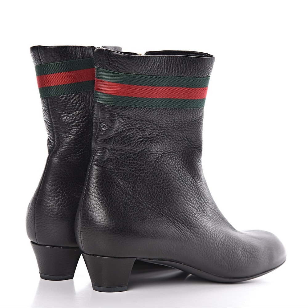 Gucci Black Leather Ankle Boots with Red & Green Web - Picture 2 of 4